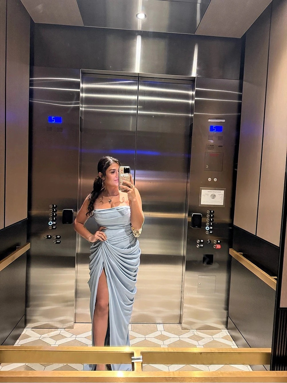 BABYBOO Draped Maxi Dress in Blue Size Medium Like New